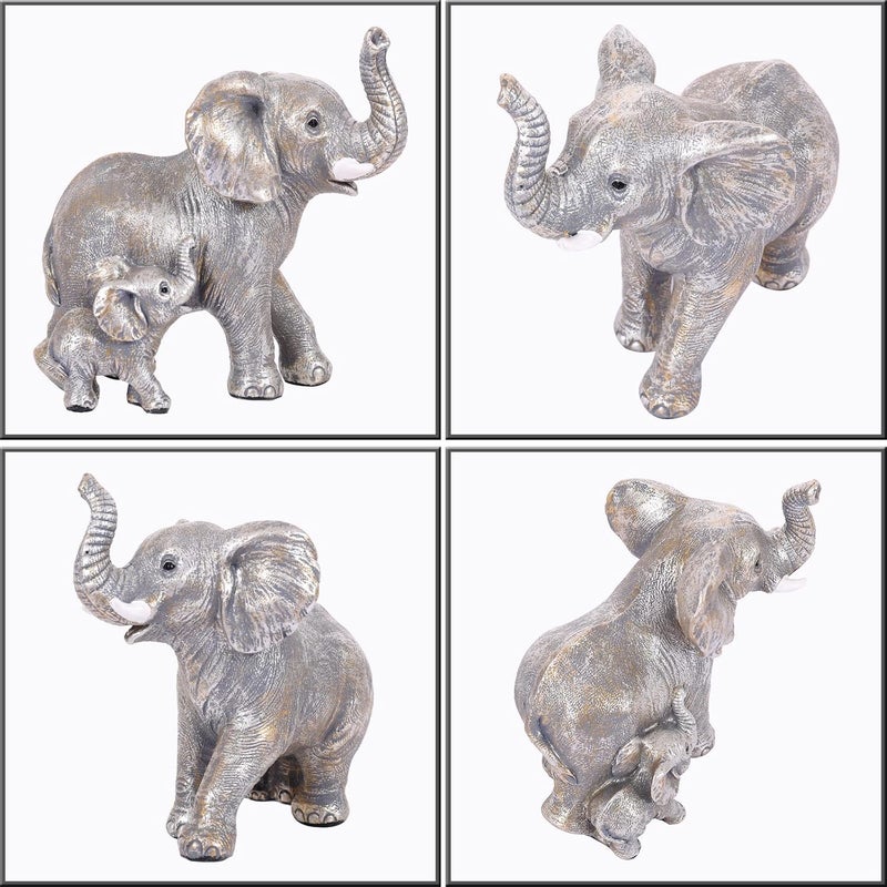 FriyGardcn Cute Silver Elephant Statue Home Décor Good Luck Elephant with The Baby Décor for Shelf Good Gifts for Women Decoration for Living Room, Bedroom, Office - Image 3